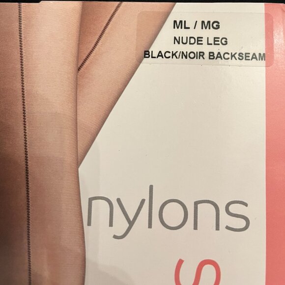 "Pretty Polly" Nylons Gloss Backseam Tights ML Nude Leg Black Backseam New - Picture 7 of 12